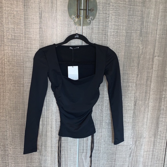 Zara‎ Ruched Square - Neck Long sleeve Top - Picture 4 of 11